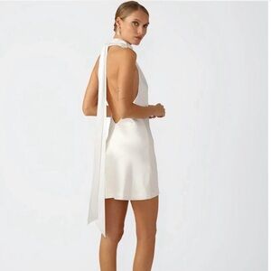 Sau Lee Ivory backless satin mini dress